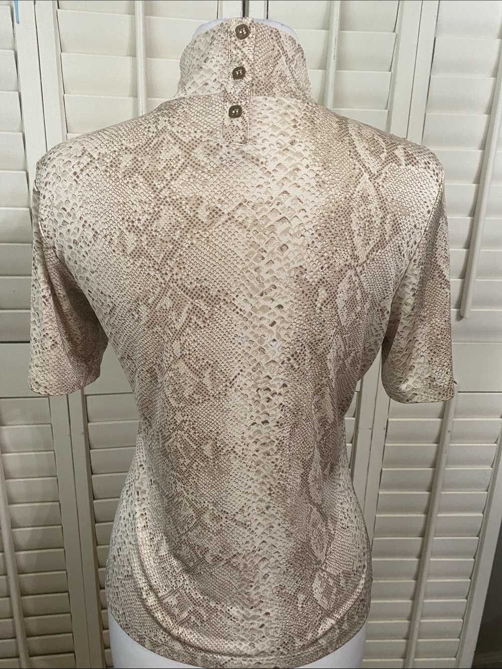 Carlisle Silk Blend Beige Mock Neck Short Sleeve Top - Picture 6 of 6